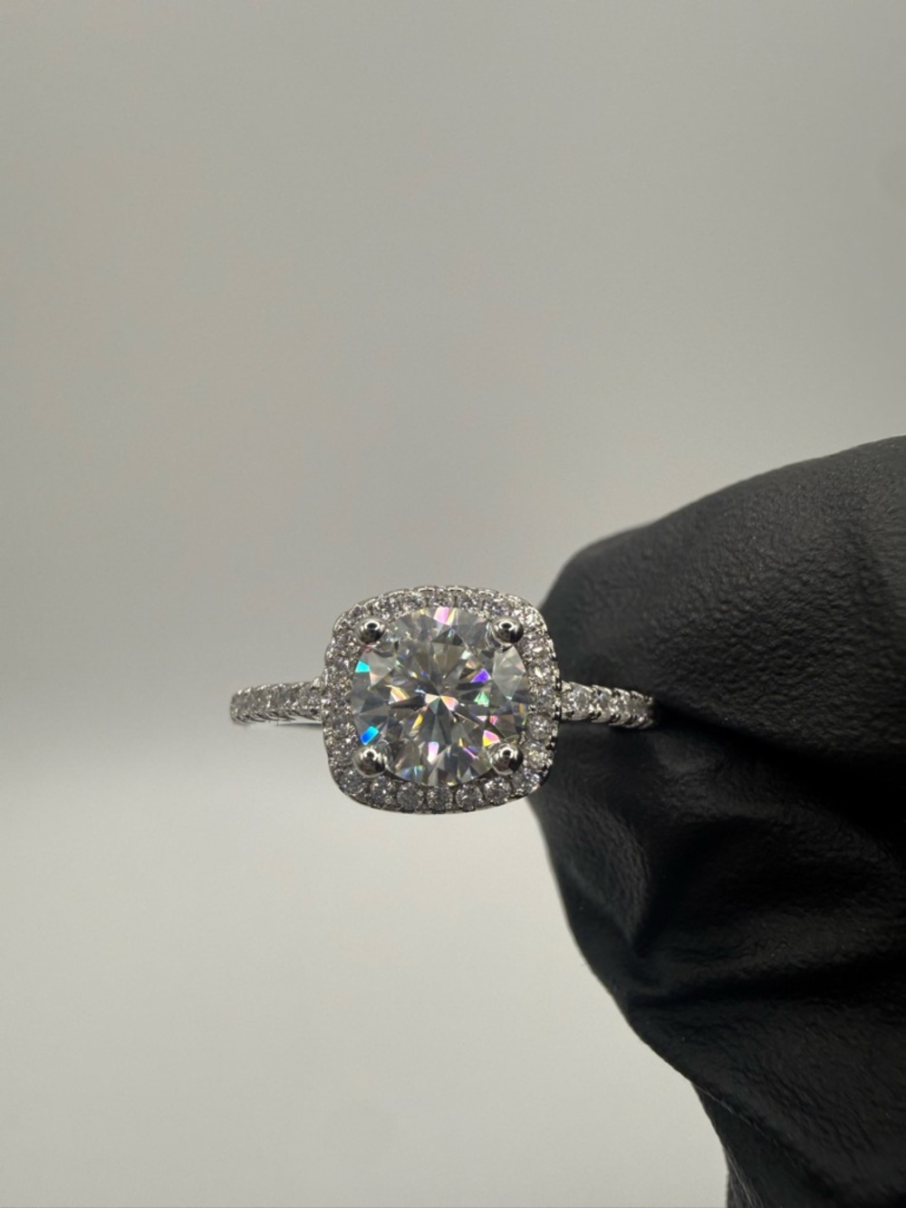 1Ct Moissanite Adjustable Ring 925 Sterling Silver Open Band Engagement Ring